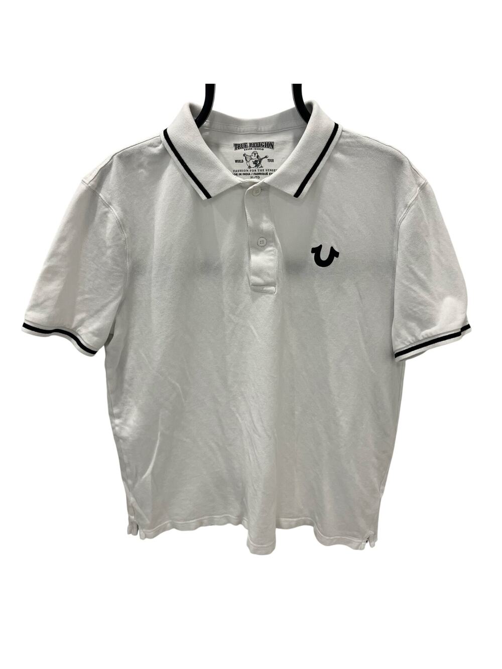 True Religion Men's XL White Black Graphic Polo Shirt